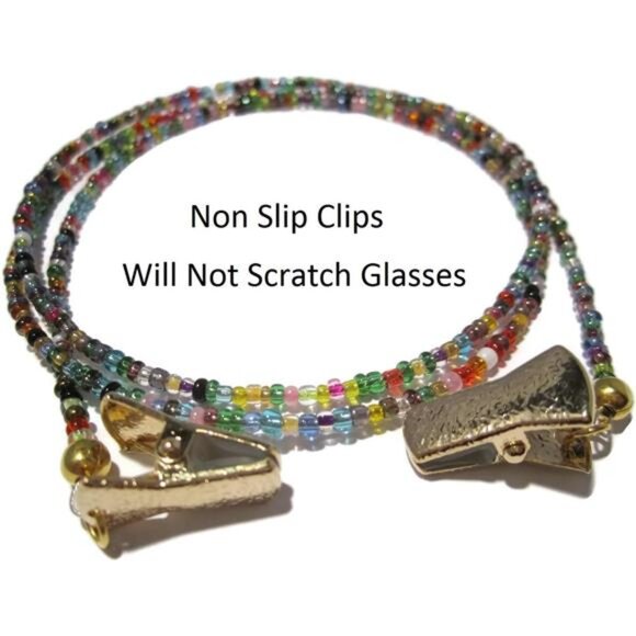 Eyeglass Chain for Women - Beaded 32 Colors Gold Clip - Glasses Chain - Picture 2 of 6